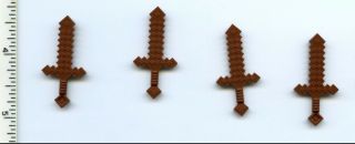 Lego X 4 Reddish Brown Minifig,  Weapon Sword Blocky Minecraft Sword