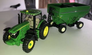 Ertl 1/64 John Deere Tractor With “other” Grain Trailer.  Both Die Cast Metal.