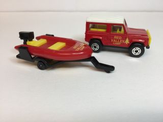 Matchbox Red Valley Camp Land Rover Ninety And Inflatable Boat.  K