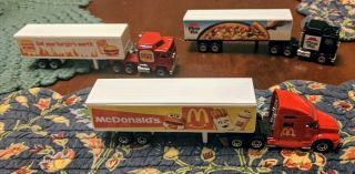 3 Diecast Semi Trucks 1/64 Semi Trucks Mcdonalds,  Burger King,  Pizza Hut Trucks