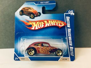 2009 Hot Wheels 121 Red Custom Volkswagen Beetle W/gold 5 Spk Htf Short Card
