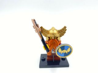 Lego Minifigure Fantasy Era Dwarf Gold Helmet,  Red Beard,  Axe,  Shield Cas395