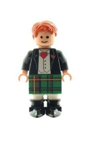 Custom Designed Minifigure - Scottish Groom In Green Kilt Printed On Lego Parts