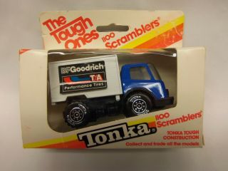 Vintage 1986 Tonka The Tough Ones 1100 Scramblers.  Bf Goodrich Box Truck