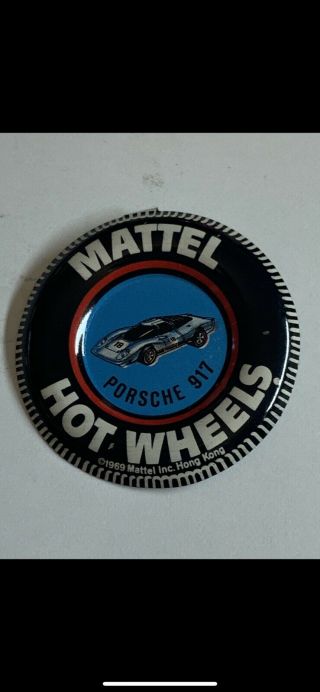 Vtg 60s 70s Hot Wheels Redline Porsche 917 Button Badge Mattel 1969 Pin
