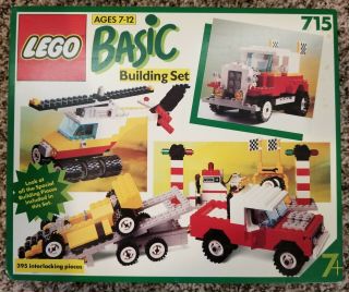 Lego Basic Building Set 715 Vintage Helicopter Race Car Truck Gas Station