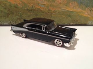 1/64 1957 Chevy Bel Air Htp.  In Black With Gray Int /american Alloys& Red Lines