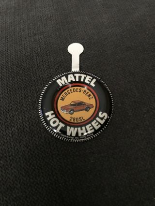 1969 Mattel Hot Wheels Redline Mercedes Benz 280sl Metal Badge Pin Button