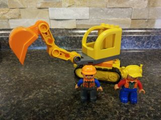 Lego Duplo Construction Vehicle Excavator W/ 2 Worker Figures