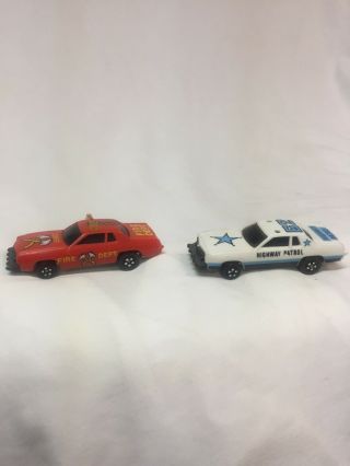 Kidco Burnin Key Cars Highway Patrol 1/60 Scale & Fire Dept.  Chief - Two Vtg Cars