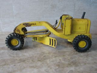Vintage 11 " Metal Tonka Yellow 4 Wheel Road Grader Or Plow