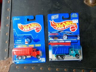 Hot Wheels Set Of Two Peterbilt Dump Trucks 100 Red & 19o Turquoise/blue