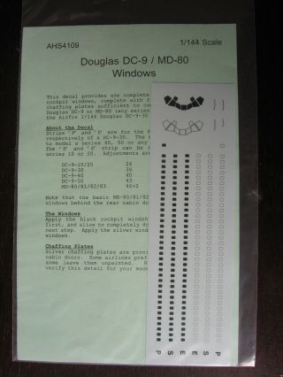 1/144 Douglas Dc 9 / Md 80 Windows Decal Set Decalcomanie