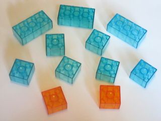 Rare Lego Duplo 9 Clear Ice Blue & 2 Clear Orange Blocks Bricks - Various Sizes