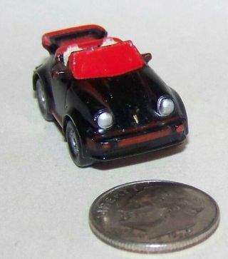 Small Micro Machine Plastic Porsche 911 Convertible Sports Car In Black Red Trim