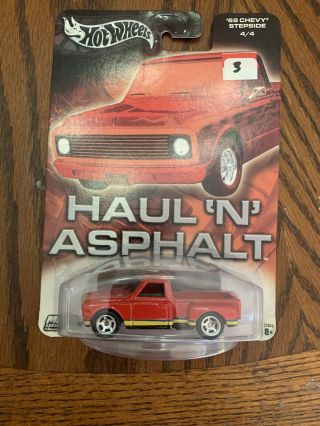 Hot Wheels Haul N Asphalt 69 Chevy Stepside Red C10 Chevrolet Pickup Truck 1969