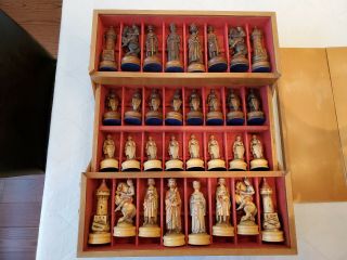 Vintage Rare Anri King Arthur Chess Set - Hand Carved/painted