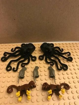 Lego Animals 2 Black Octopuses,  3 Gray Pigeons,  2 Brown Monkeys