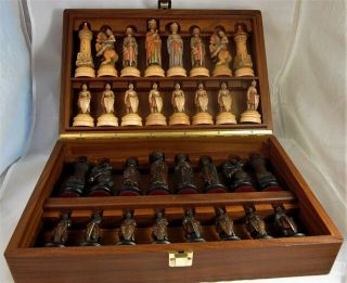 Vintage King Arthur Wooden Chess Set Anri King 4.  5 " Orig.  Case,  Board 1950 - 60s