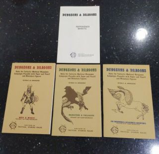 Vintage 1974 Tsr Dungeons And Dragons Rule Books Volumes 1 - 3 & Reference Sheets