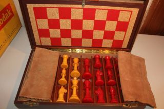 Astonishing Staunton Bakelite Chess Set Complete Board & Leather Box