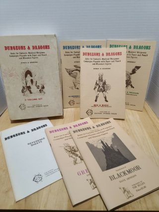Tsr 1974 White Box Dungeons And Dragons 3 Volume Set,  Supplements 1&2