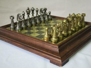 Vintage Italian Chess Set Metal Staunton Pattern 75 Mm And Orig Chess Board