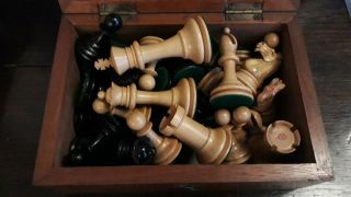 Antique Vintage Staunton Chess Set Crown Stamped