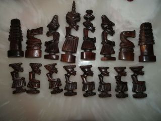 Antique Hand Carved Wooden Chess Set:
