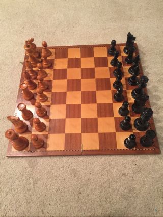 Vintage Depose Folding Wood Board Chess Set Made In France