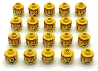 Lego 20 Yellow Minifigure Heads Male Headset Over Smile Red - Brown Hair Space Guy
