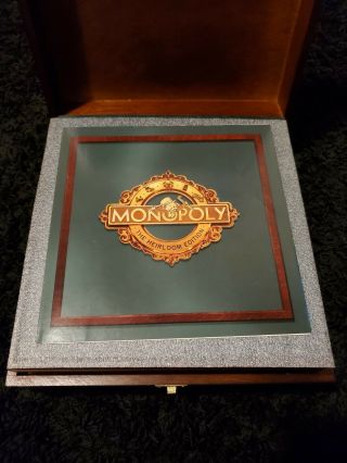 Monopoly Heirloom Edition Collectible Board Game 1997 Wooden Box Brass Medallion