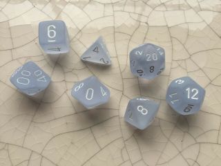 Chessex Carded Frosted Light Blue W White Complete Oop Polyset Rpg D&d Dice