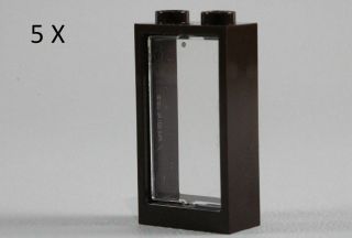 Lego® Dark Brown Window 1 X 2 X 3 & Trans Clear Glass Flat Front Design Id 60593