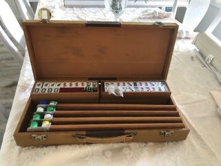 Vintage Mah Jongg Game Set & Case W/ Locks,  166 Tiles 2 Tone Red Bakelite? Joker
