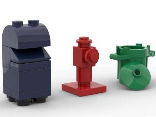 Lego Postal Mailbox Fire Hydrant & Trash Can City Town Street Corner Highway
