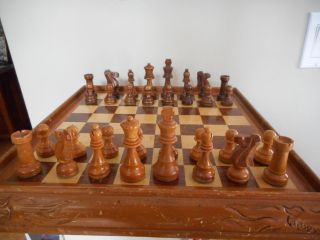 Vintage Wood Chess Set With 13 " Wood Board