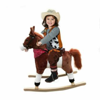 Wooden Plush Rocking Horse Ride On Pony Rocker Music Kids Play Toy Gift Us Stock