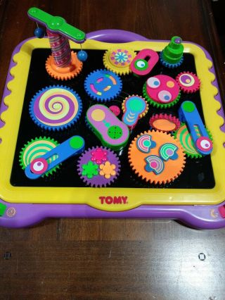 Vintage 1997 Tomy Gearation Mechanical Magnetic Gear Board With 12 Gears Toy