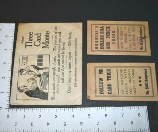 Vintage Magic Trick Envelopes Houdini Dollar Bill Pencil Adams Three Card Monte