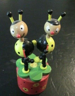 Wooden Toy Insect Beetle Bugs Thumb Push Button Puppet