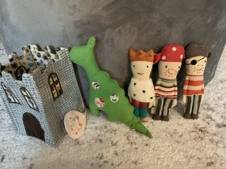 $95 Maileg Toy Dolls Set Baby Pirate King Dinosaur Rattle Classic Castle Tag