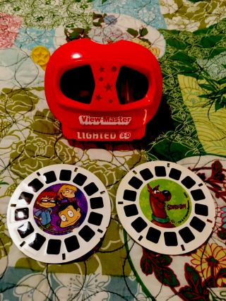 Vintage 1991 Red View Master Lighted 3d Viewer W/ Scooby Doo & Rugrats Batt Incl
