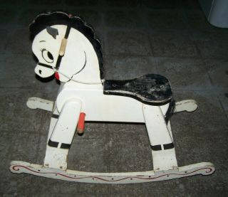 Vintage Rocking Horse Pony Wood Leather Black Ears 30 " L X 27 " H X 20 " W