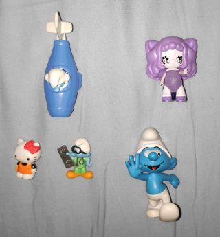 5 Toys For Kids/girls/boys Play: 1 Hello Kitty,  3 Smurfs & 1 Lighting Toy