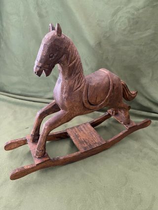 Antique Hand - Carved Wooden Rocking Horse Painted Vintage Pony