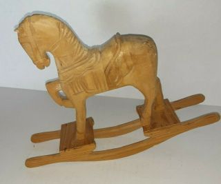 Vintage Hand Carved Wooden Rocking Horse 11 " X 8 1/2 " Light Wood