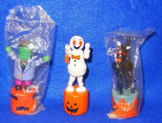 Halloween Taco Time Push Puppets - - Black Cat Ghost And Frankenstein Press Up