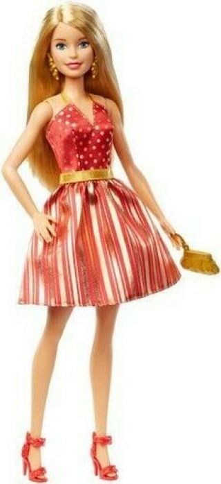 Mattel - Barbie Holiday Doll With Red And Gold Dress,  Blonde [used Ver