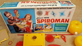 Vintage 1968 Kenner Spiroman Drawing Toy Game Box Instructions Parts